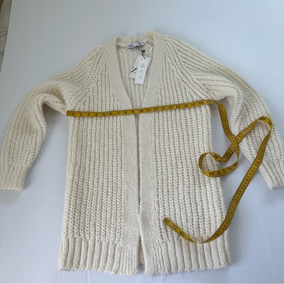 Zara Open Front Long Line Cardigan Cream, S - Picture 6 of 9